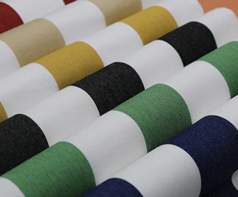 Striped canvas roof fabric swatches in a range of colours